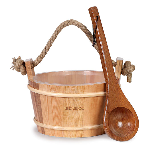 Handmade Canadian Red Cedar sauna bucket and ladle set with rope handle - Willowybe