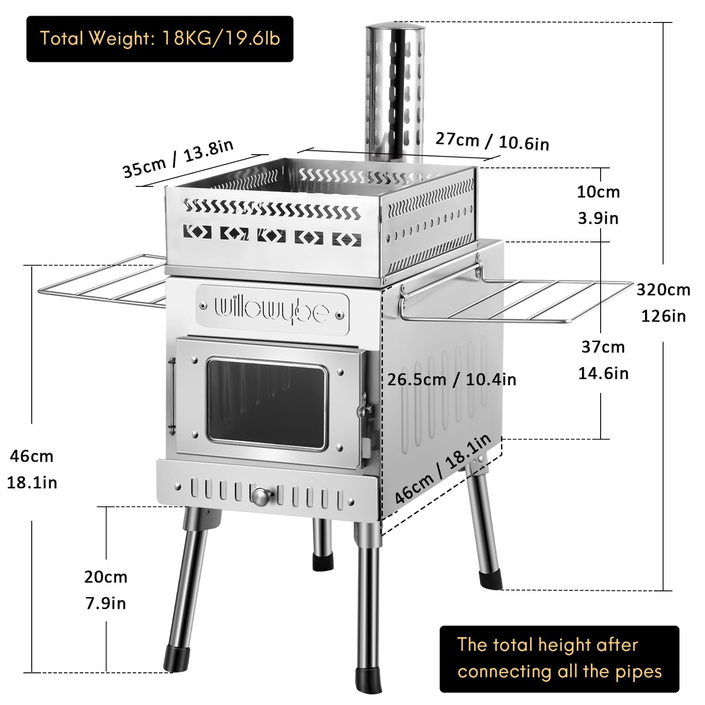 Outdoor Sauna Hot Tent Stove, Rocket Stove Heater, Portable Camping Wood Stove for Dry Sauna, Cooking