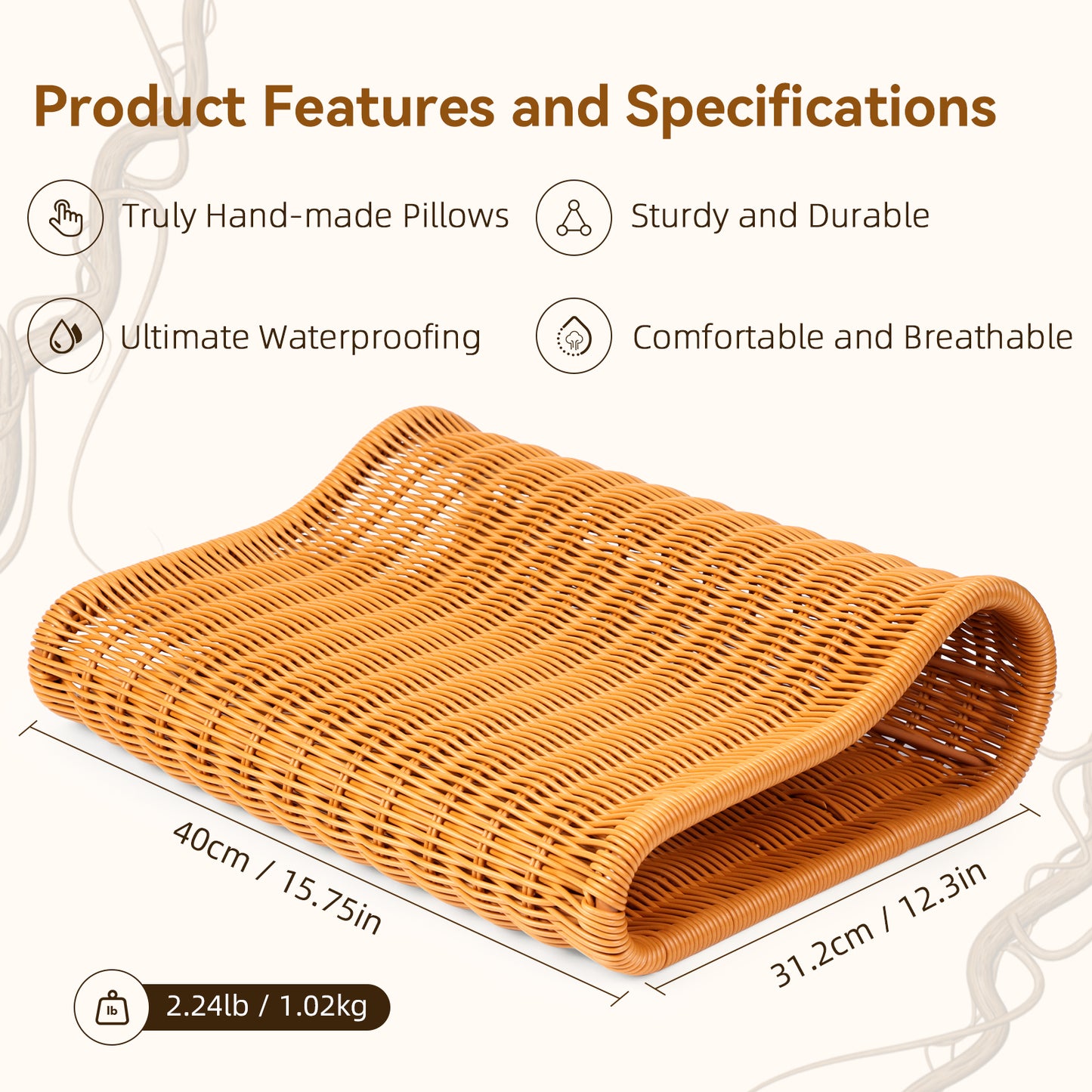 WILLOWYBE Sauna Pillow Handwoven Artificial Rattan