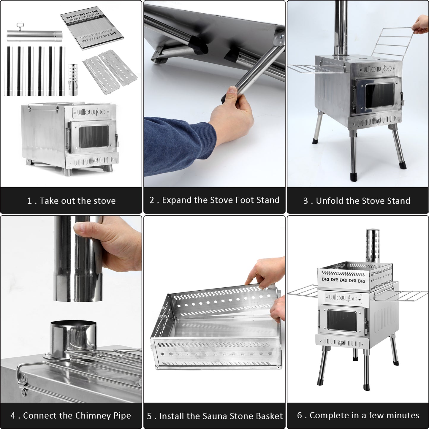 Outdoor Sauna Hot Tent Stove, Rocket Stove Heater, Portable Camping Wood Stove for Dry Sauna, Cooking