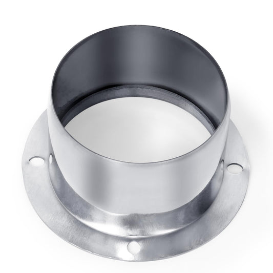 Metallic flange with a cylindrical component on a white background