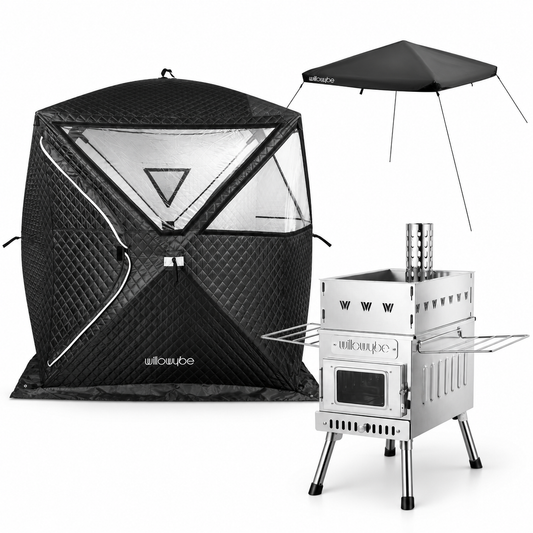 Portable Outdoor Sauna Set with Sauna Tent, Sauna Wood Stove, Cover Protection for Dry Sauna, Cooking for Family and Friends
