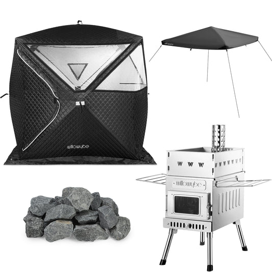 Portable Outdoor Sauna Set with Sauna Tent, Sauna Wood Stove, Cover Protection, Sauna Rock