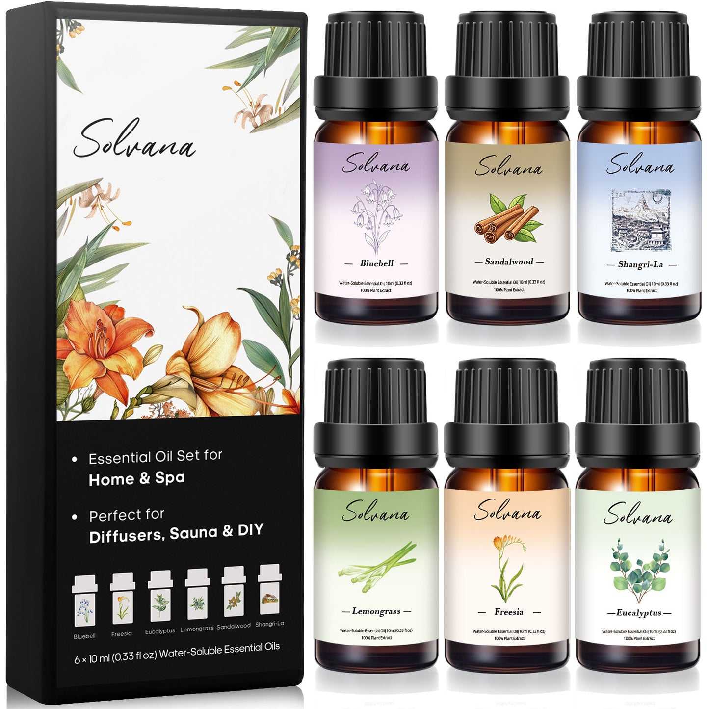 Solvana Essential Oils Set – 6x10ml Water-Soluble Oils
