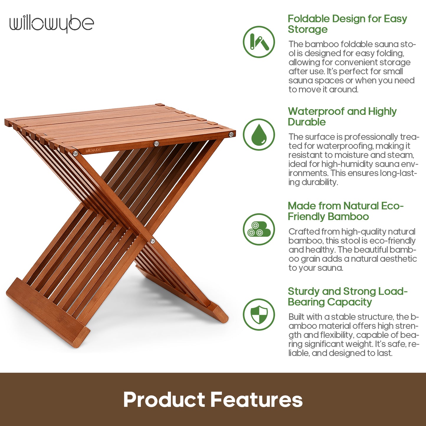 Folding Bamboo Sauna Stool – Portable & Eco-Friendly Wooden Seat