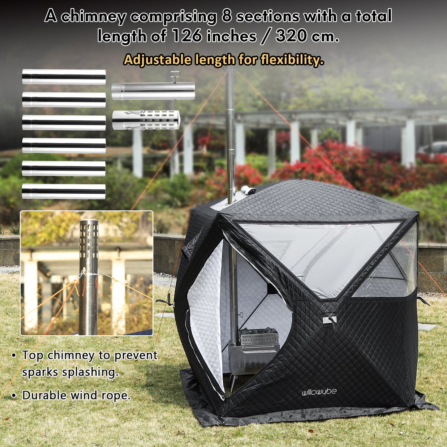 Outdoor Sauna Hot Tent Stove, Rocket Stove Heater, Portable Camping Wood Stove for Dry Sauna, Cooking