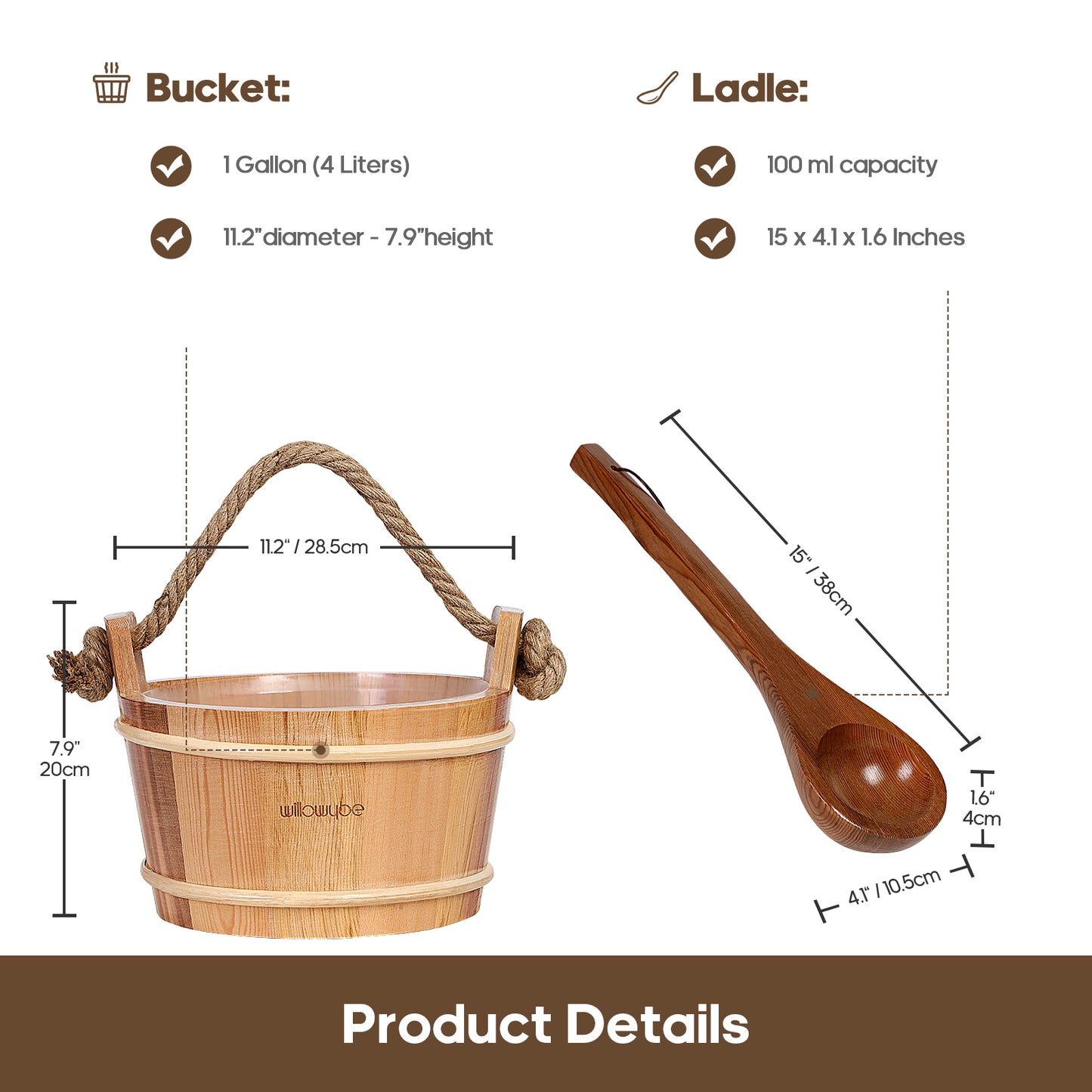 Handmade Canadian Red Cedar Sauna Bucket and Ladle Set