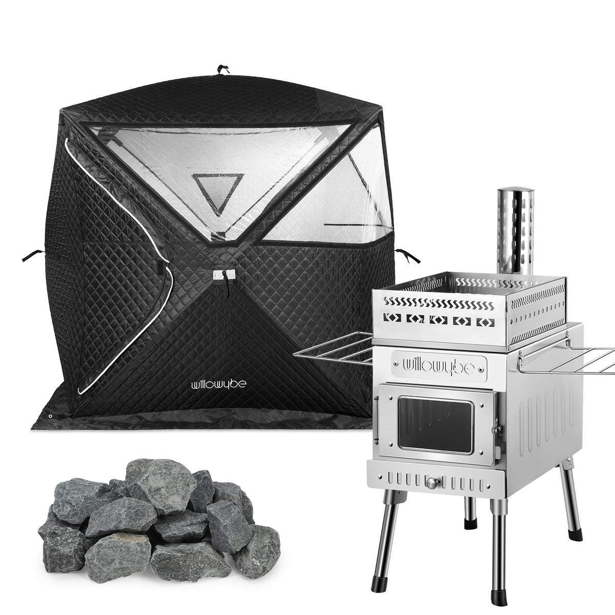WillowyBe portable outdoor sauna tent and wood-burning stove set