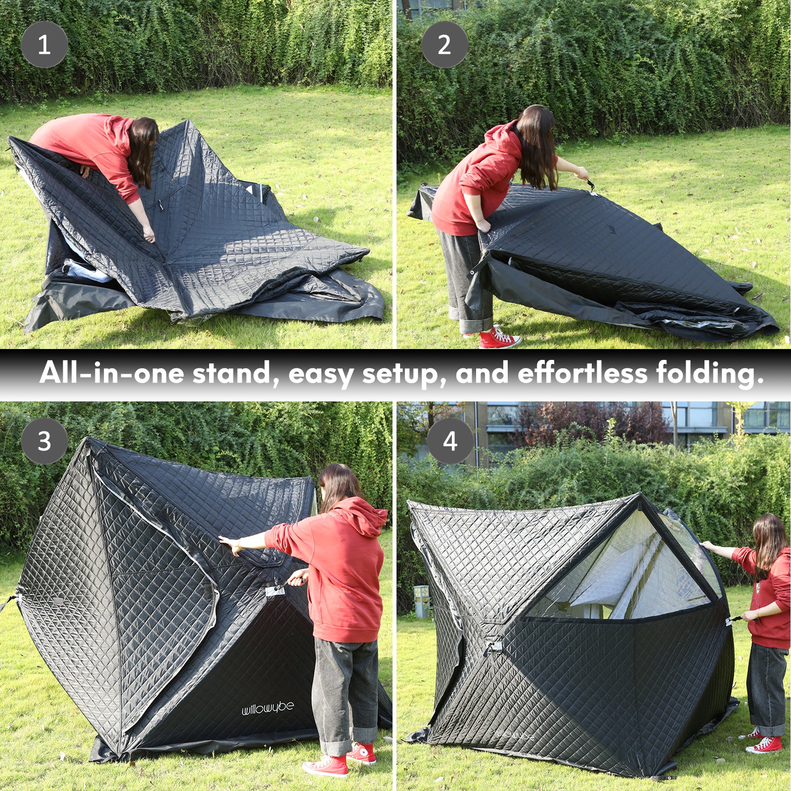 easy set up zelt Outdoor-Saunazelt Pro – 4-Personen, wetterfest, isoliert, solide, Pano – Willowybe