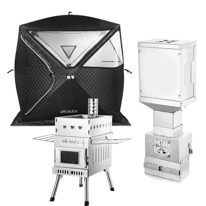 Portale Outdoor Sauna Set with Sauna Tent, Sauna Wood Stove, Heater Accessory for Dry Sauna