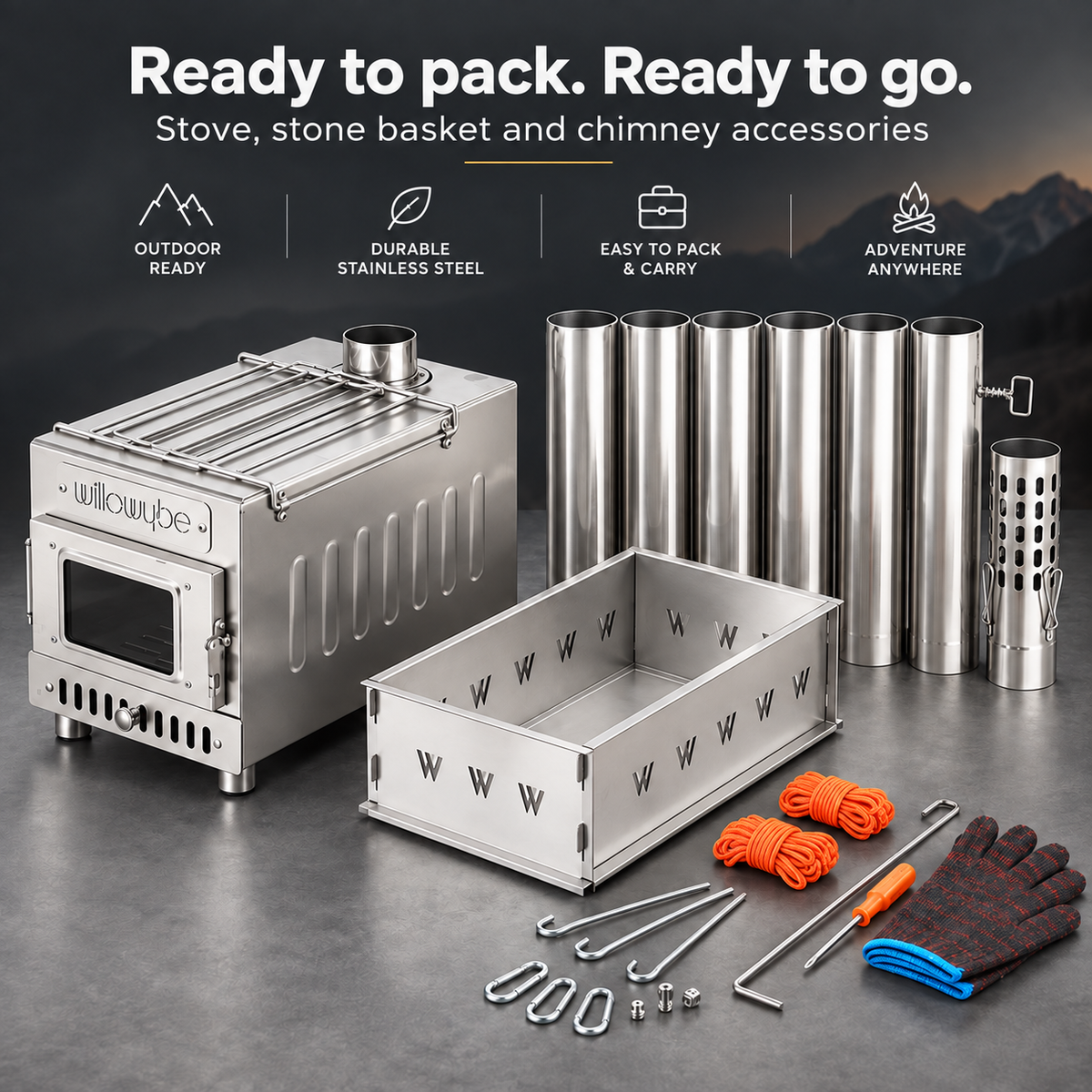 Outdoor Sauna Hot Tent Stove, Rocket Stove Heater, Portable Camping Wood Stove for Dry Sauna, Cooking