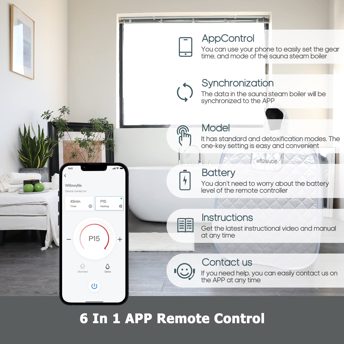 Portable Steam Sauna with Bluetooth Control, 4L KingPower Steame